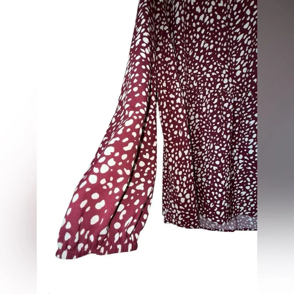 BloomChic Women's Burgundy Polka Dot Long Sleeve Patterned Tunic Size 22-24